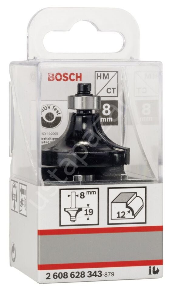 Bosch - Standard Seri Ahşap İçin Çift Oluklu, Sert Metal Bilya Yataklı Yuvarlama Frezesi 8*12*60 mm 2608628343