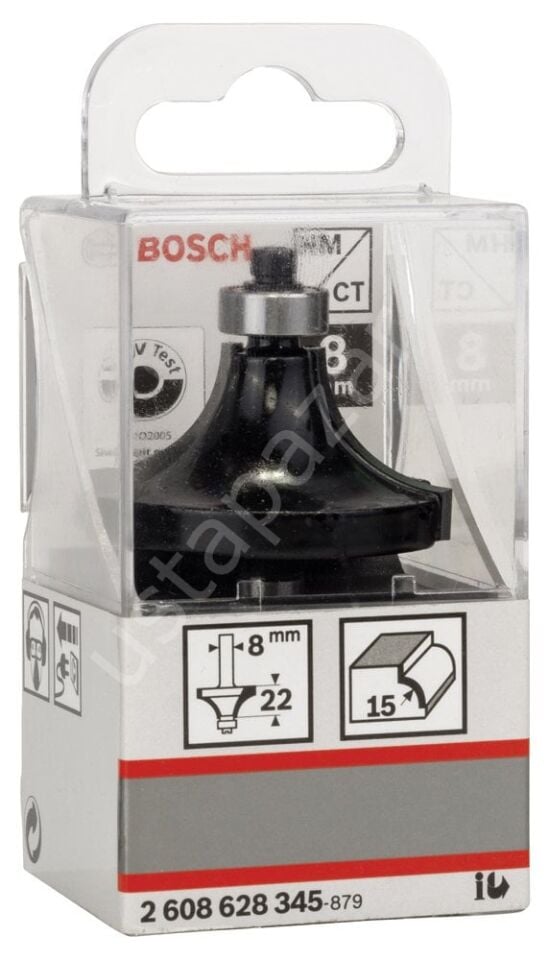 Bosch - Standard Seri Ahşap İçin Çift Oluklu, Sert Metal Bilya Yataklı Yuvarlama Frezesi 8*15*66 mm 2608628345