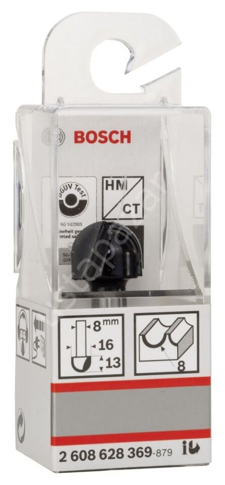 Bosch - Standard Seri Ahşap İçin Çift Oluklu, Sert Metal Dalma Yarımay Freze 8*16*45*8 mm 2608628369