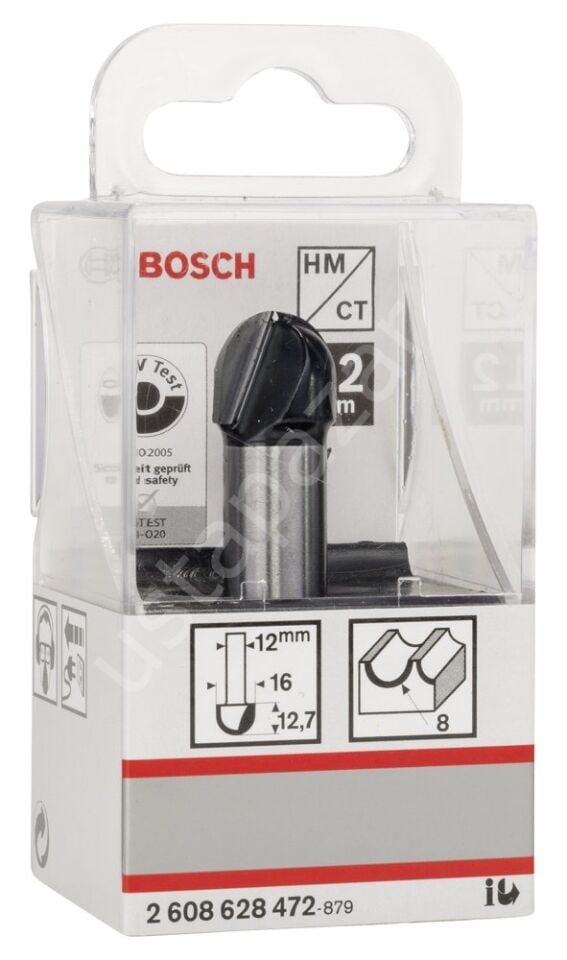 Bosch - Standard Seri Ahşap İçin Çift Oluklu, Sert Metal Dalma Yarımay Freze 12*16*54*8 mm 2608628472