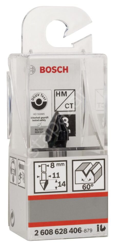 Bosch - Standard Seri Ahşap İçin Çift Oluklu Sert Metal V-Kanal Freze 8*11*45 mm 2608628406