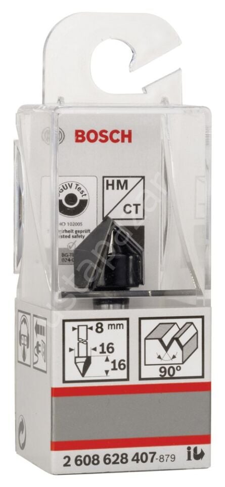 Bosch - Standard Seri Ahşap İçin Çift Oluklu Sert Metal V-Kanal Freze 8*16*45 mm 2608628407