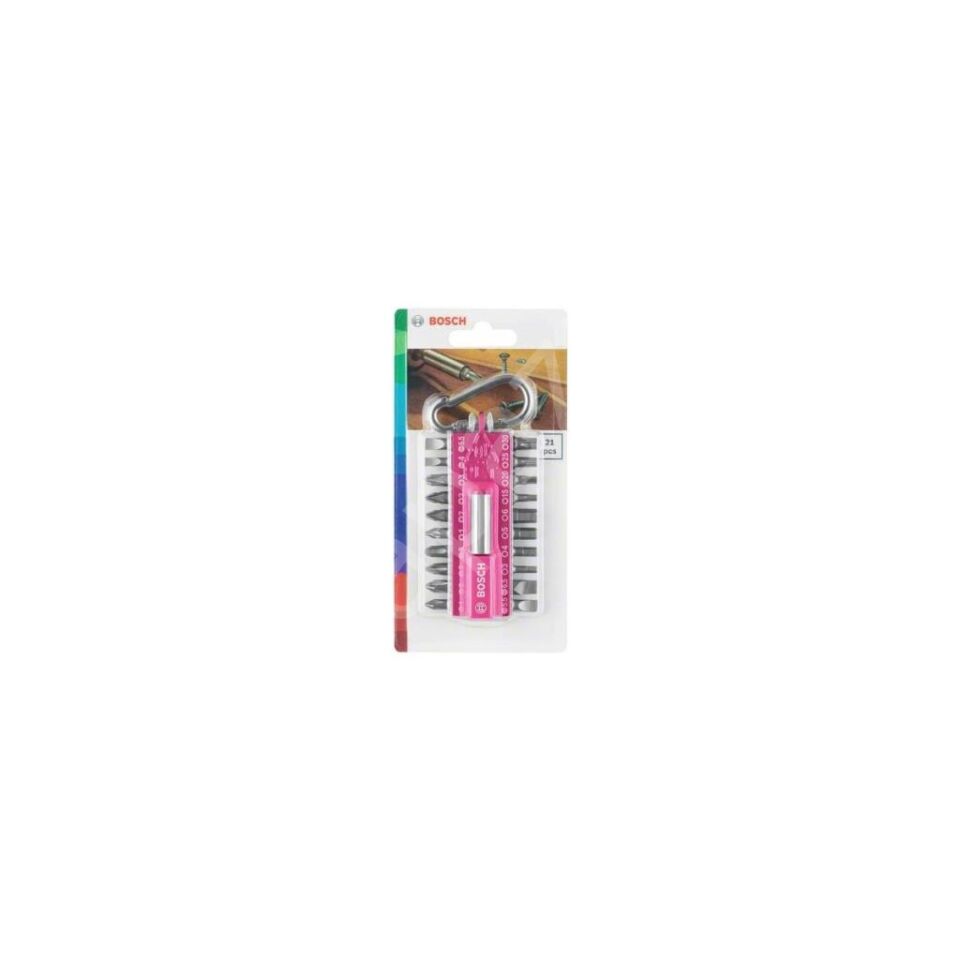 Bosch - 21 Parça Yaylı Kancalı Vidalama(Pembe)