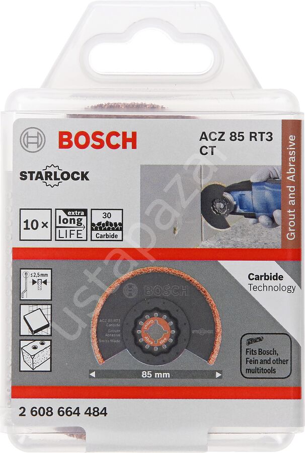 Bosch - Starlock - ACZ 85 RT3 - Carbide RIFF Zımpara Uçlu Segman Testere Bıçağı 30 Kum Kalınlığı 10'lu 2608664484