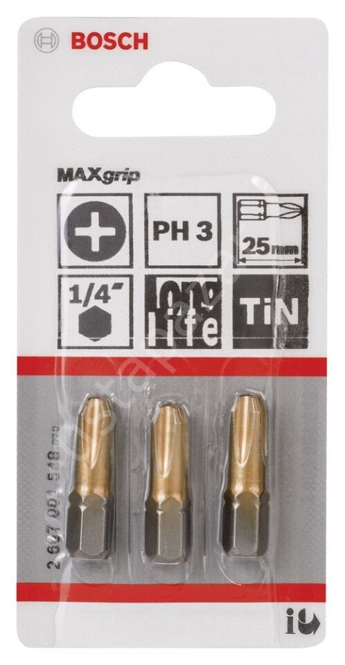 Bosch - Max Grip Serisi Vidalama Ucu PH3*25 mm 3'lü 2607001548