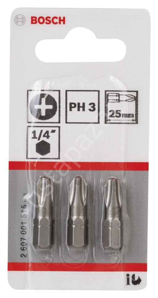Bosch - Extra Hard Serisi Vidalama Ucu PH3*25 mm 3'lü 2607001515