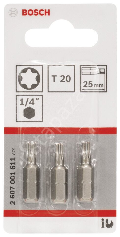 Bosch - Extra Hard Serisi Vidalama Ucu T20*25 mm 3'lü 2607001611