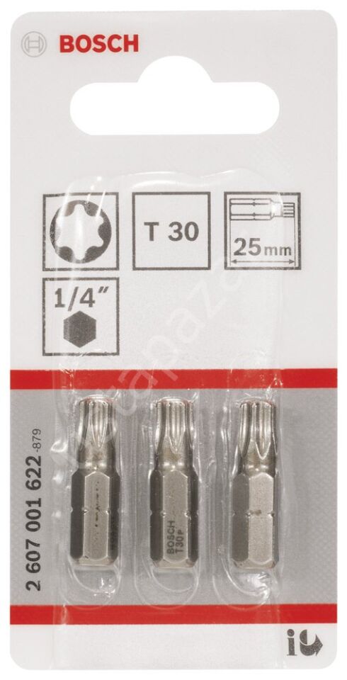 Bosch - Extra Hard Serisi Vidalama Ucu T30*25 mm 3'lü 2607001622