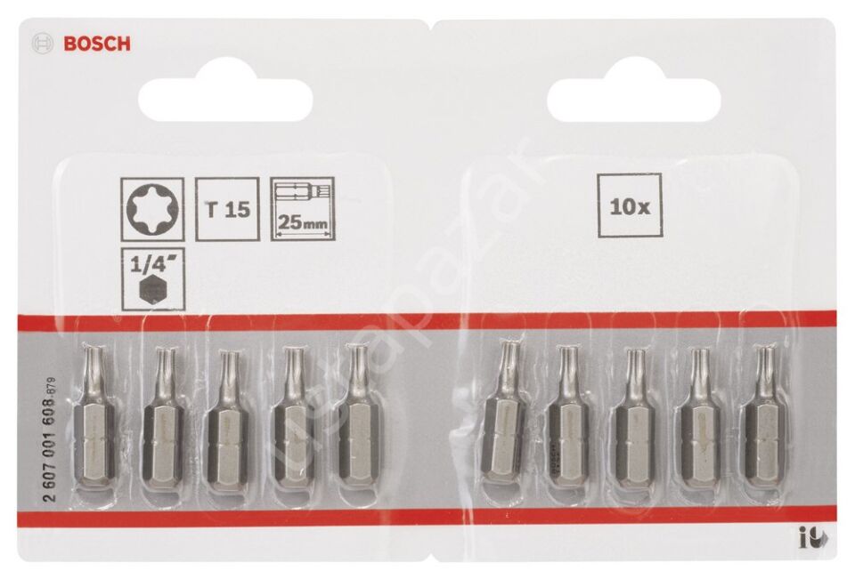 Bosch - Extra Hard Serisi Vidalama Ucu T15*25 mm 10'lu 2607001608