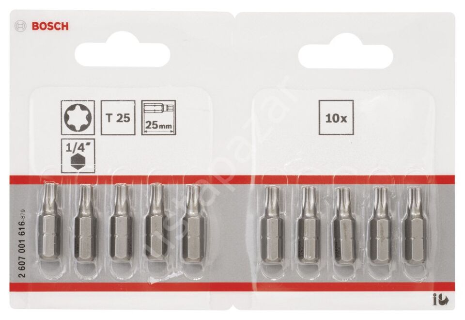 Bosch - Extra Hard Serisi Vidalama Ucu T25*25 mm 10'lu 2607001616