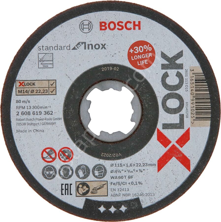 Bosch - X-LOCK - 115*1,6 mm Standard Seri Düz Inox (Paslanmaz Çelik) Kesme Diski (Taş) 2608619362
