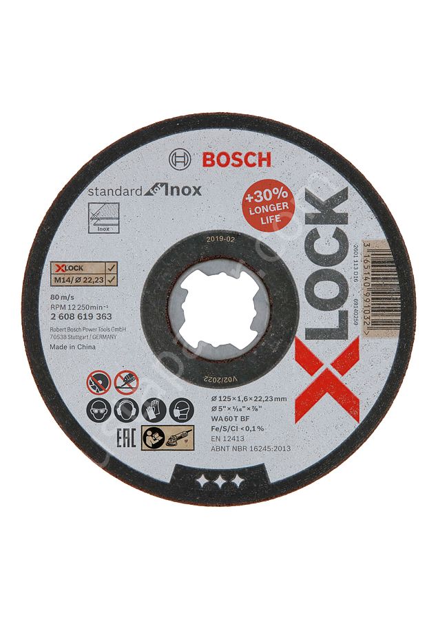 Bosch - X-LOCK - 125*1,6 mm Standard Seri Düz Inox (Paslanmaz Çelik) Kesme Diski (Taş) 2608619363