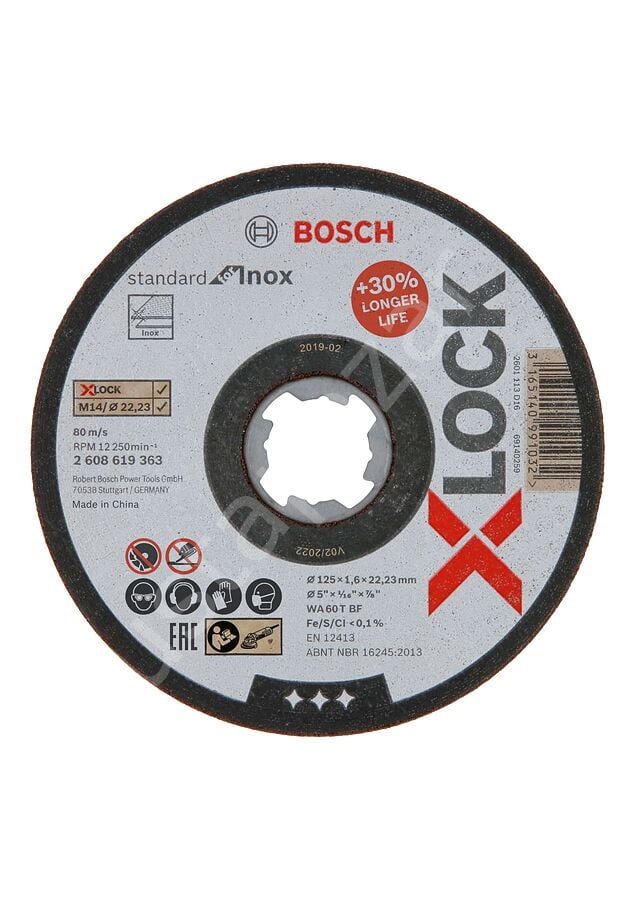Bosch - X-LOCK - 125*1,6 mm Standard Seri Düz Inox (Paslanmaz Çelik) Kesme Diski (Taş) 2608619363