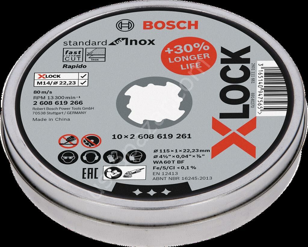 Bosch - X-LOCK - 115*1,0mm Standard Seri Düz Inox (Paslanmaz Çelik) Kesme Diski (Taş) - Rapido 10'lu 2608619266