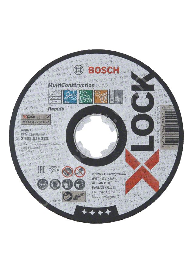 Bosch - X-LOCK - 125*1,6 mm Çoklu Malzemelerde Kullanım İçin Düz Kesme Diski (Taş) 2608619270