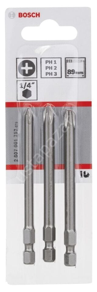 Bosch - 3 Parçalı Extra Hard Serisi Vidalama Ucu Seti PH1/2/3*89 mm 2607001757