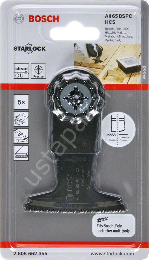 Bosch - Starlock - AII 65 BSPC - HCS Sert Ahşap İçin Daldırmalı Testere Bıçağı 5'li 2608662355