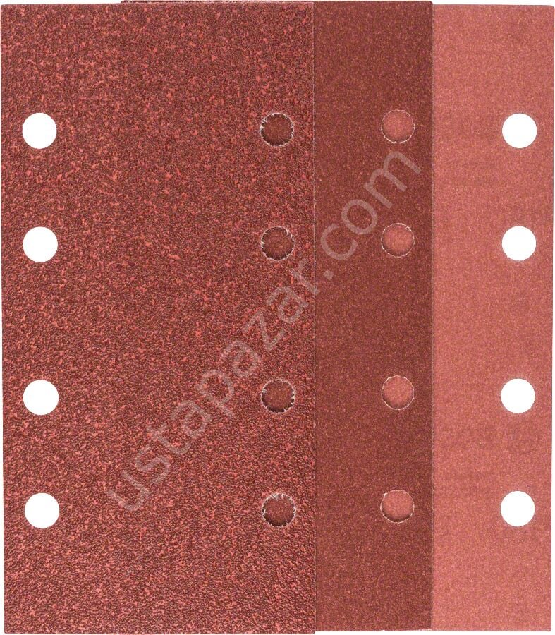 Bosch - Titreşimli Zımpara Kağıdı 10'lu Set, 93 x 185 mm 60/120/180 Kum 8 Delik