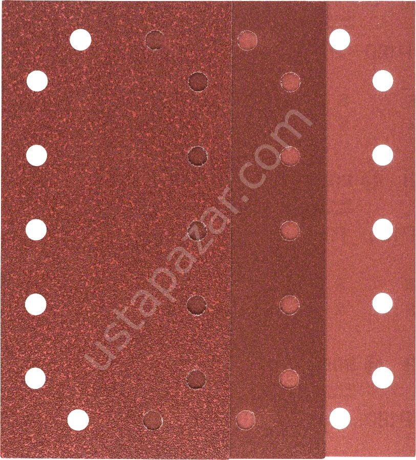 Bosch - Titreşimli Zımpara Kağıdı 10'lu Set, 115 x 230 mm 60/120/180 Kum 14 Delik