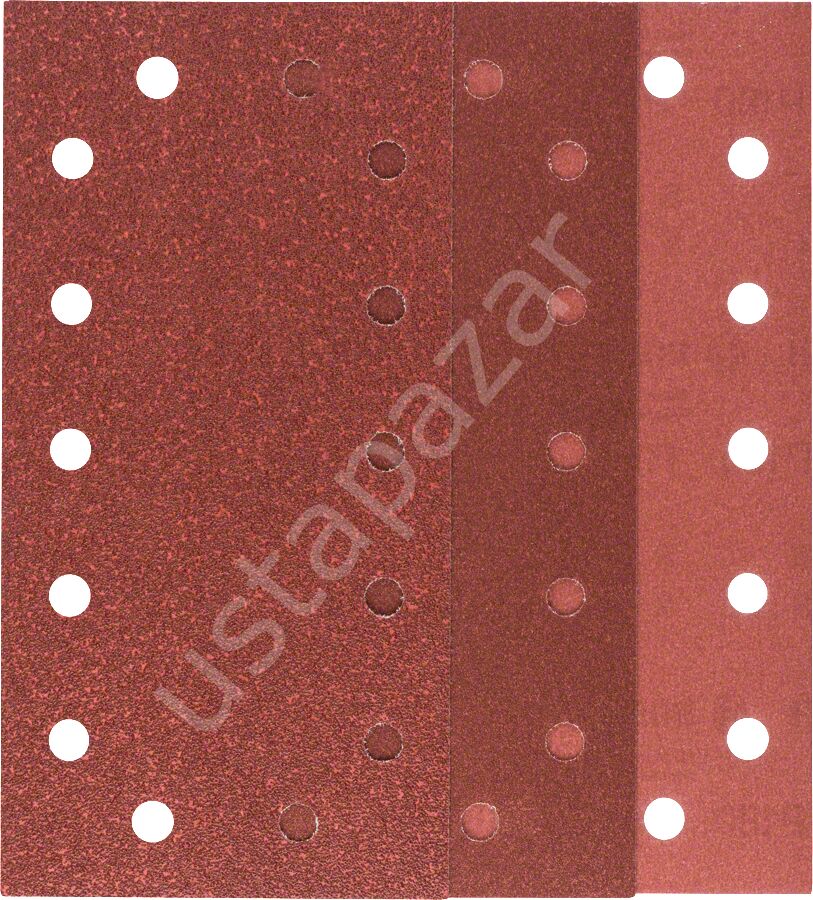 Bosch - Titreşimli Zımpara Kağıdı 10'lu Set, 115 x 230 mm 60/120/180 Kum 14 Delik