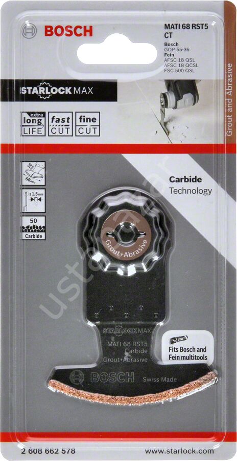 Bosch - Starlock Max - MATI 68 RST5 - Carbide RIFF Zımpara Uçlu Segman Testere Bıçağı 50 Kum Kalınlığı 1'li 2608662578
